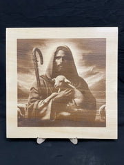 Jesus with a Staff & Lamb Laser Engraved Wall Art Decor